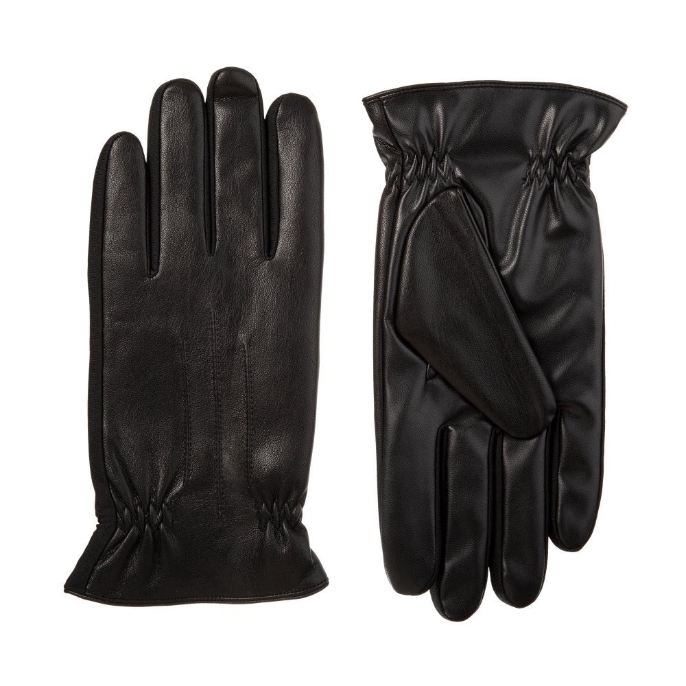 Men's Insulated Faux Leather Touchscreen Glove with Gathered Wrist |Size:Medium